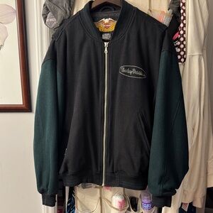 Harley-Davidson Black and Dark Green Bomber Jacket